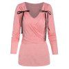 T-shirt Croisé à Col V avec Nœud Papillon - Rose 3XL