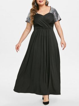 Plus Size Sequin Crossover Maxi Party Dress