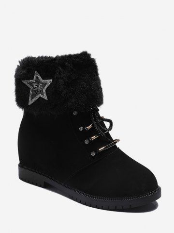 Rhinestone Fuzzy Collar Hidden Wedge Ankle Boots