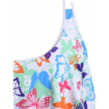 

Dazzling Butterfly Strappy Flounces Plus Size Tankini Swimsuit, White