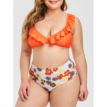 

Plus Size Ruffled Floral Print Bikini Swimsuit, Orange