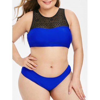 

Plus Size Lace Insert Bikini Swimsuit, Blueberry blue