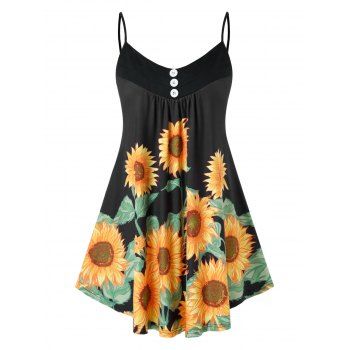 

Plus Size Sunflower Print Spaghetti Strap Tank Top, Black