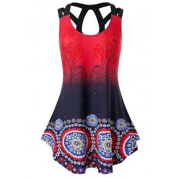 

Plus Size Ombre Print Hollow Out Tunic Tank Top, Multicolor