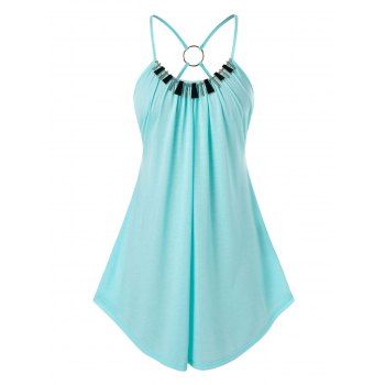 

Plus Size O Ring Strappy Swing Tank Top, Light aquamarine