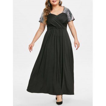 

Plus Size Sequin Crossover Maxi Party Dress, Black