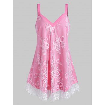 

Plus Size Sweetheart Neck Floral Lace Overlay Tank Top, Pink