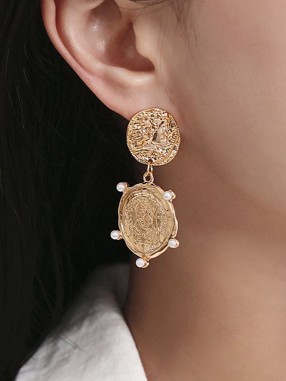 Boucles d'Oreilles Disque en Fausse Perle - Or 