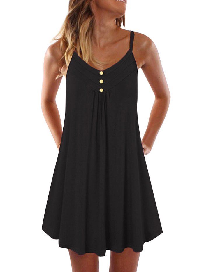 

Buttoned Cami Trapeze Dress, Black