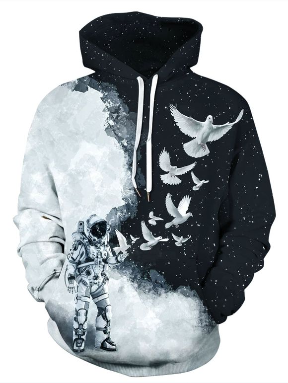 Sweat à Capuche Motif d'Astronaute avec Poche Design - Noir 2XL