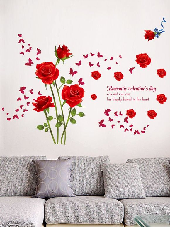 Mur Design Papillon Fleur rose autocollant - multicolor 60*90CM
