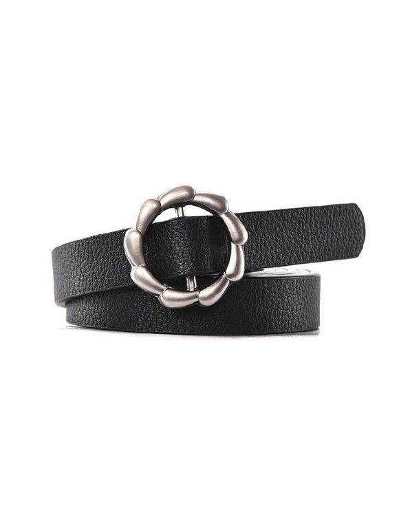 Flower Buckle PU Leather Waist Belt - BLACK 