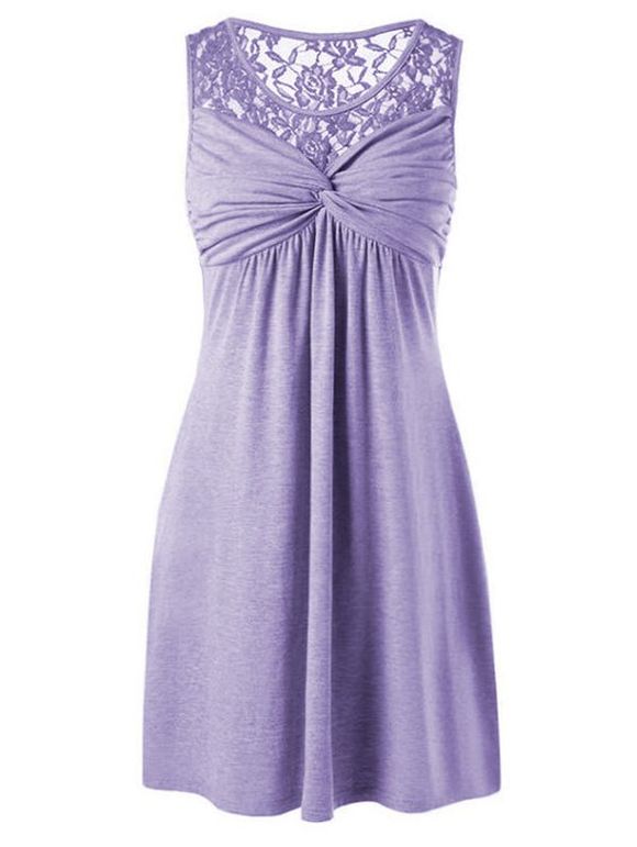 Twist Front Lace Yoke Dress - WISTERIA PURPLE XL