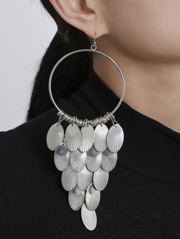 Boucles d'Oreilles Cercle au Crochet à Paillettes en Alliage - Argent 