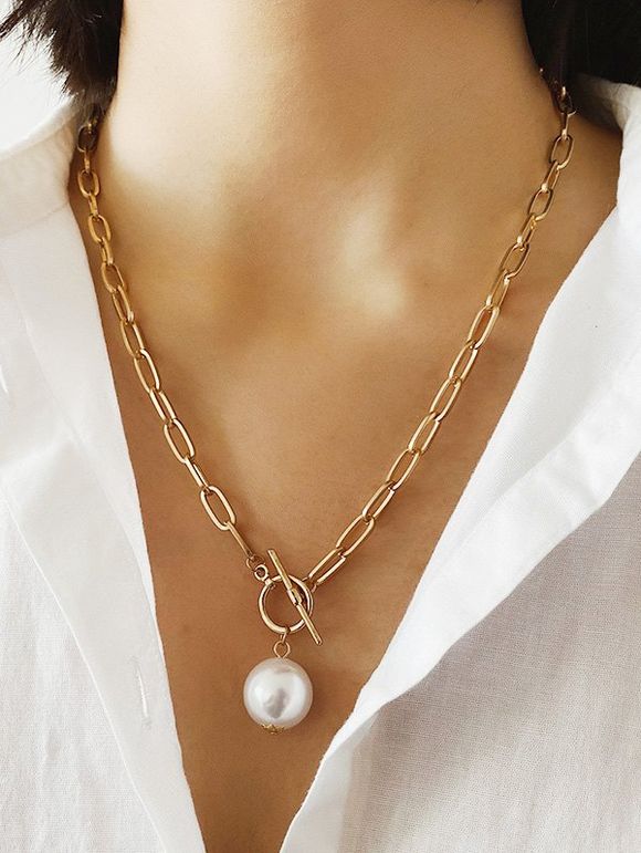 Collier en Chaîne avec Pendentif Perles Fantaisies - Or 