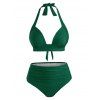 Maillot de Bain Bikini Plissé à Taille Haute - Vert Forêt Moyen S