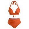 Maillot de Bain Bikini Plissé à Taille Haute - Orange M
