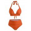 Maillot de Bain Bikini Plissé à Taille Haute - Orange S