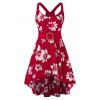 Débardeur Haut Bas Fleuri Imprimé de Grande Taille - Rouge Lave 5X