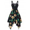 Plus Size Asymmetric Handkerchief Sunflower Lace Up Dress - BLACK L