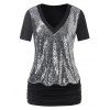 T-shirt Plissé de Grande Taille à Paillettes - Noir 1X
