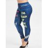 Legging 3D Slogan Imprimé Graphique de Grande Taille - Bleu Foncé Toile de Jean 1X