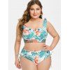 Floral Leaf Cinched Underwire Plus Size High Waisted Bikini Swimsuit - multicolor 5X