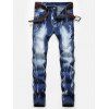 Stitching Design Print Zip Fly Jeans - DENIM DARK BLUE 32