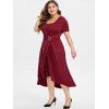 Plus Size High Rise Overlap Midi Short Sleeve Dress - RED WINE L