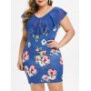 Robe Moulante en Mousseline Florale Grande Taille - Bleu M