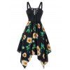 Robe Mouchoir Asymétrique Tournesol de Grande Taille à Lacets - Noir 3X