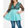 Chemisier Coupe Basse en Dentelle Insérée de Grande Taille - Céleste 2X