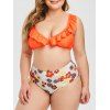 Maillot de Bain Bikini Fleuri de Grande Taille à Volants - Orange L