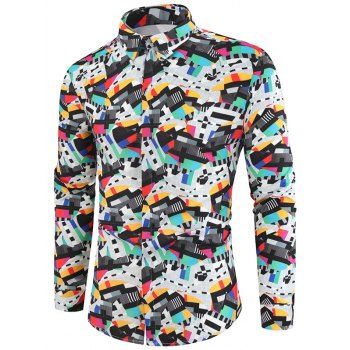 

Geometric Pattern Button Down Casual Shirt, Multicolor