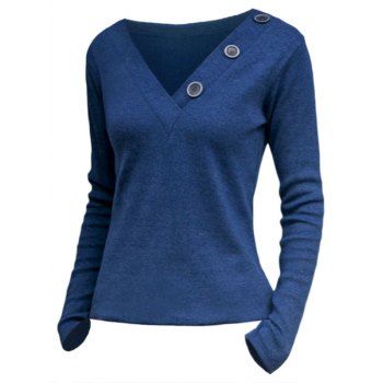 

Buttons V Neck Knitwear, Ocean blue