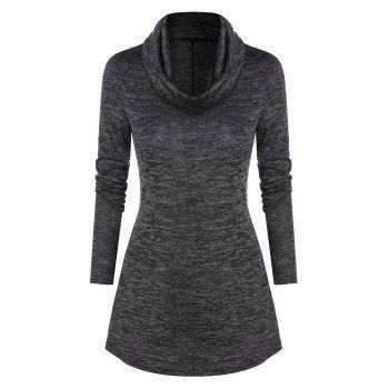 

Cowl Neck Curved Hem Heathered T-shirt, Carbon gray