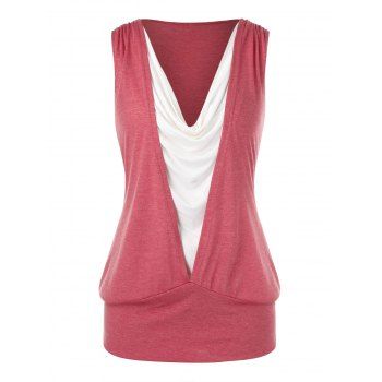 

Plus Size Two Tone Splicing Tank Top, Red dirt
