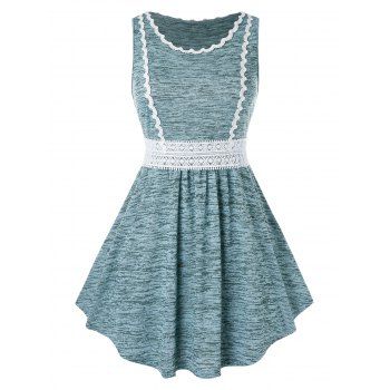 

Plus Size Sleeveless Lace Insert T Shirt, Sea green