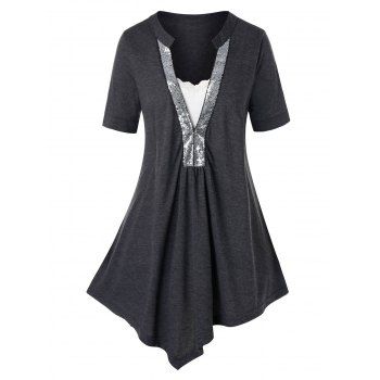 

Plus Size Sequins Asymmetric T Shirt, Carbon gray