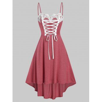 

Lace Up Cami Dip Hem Dress, Red