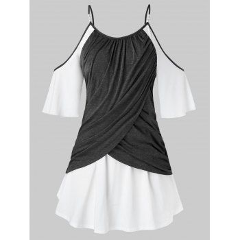 

Plus Size Cold Shoulder Tulip Two Tone T Shirt, Dark gray