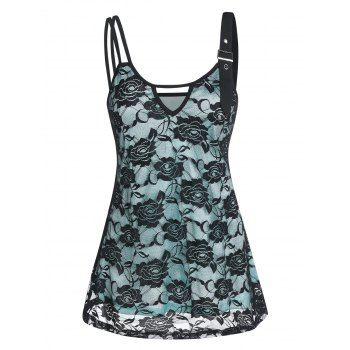

Buckled Overlay Lace Cami Tank Top, Black
