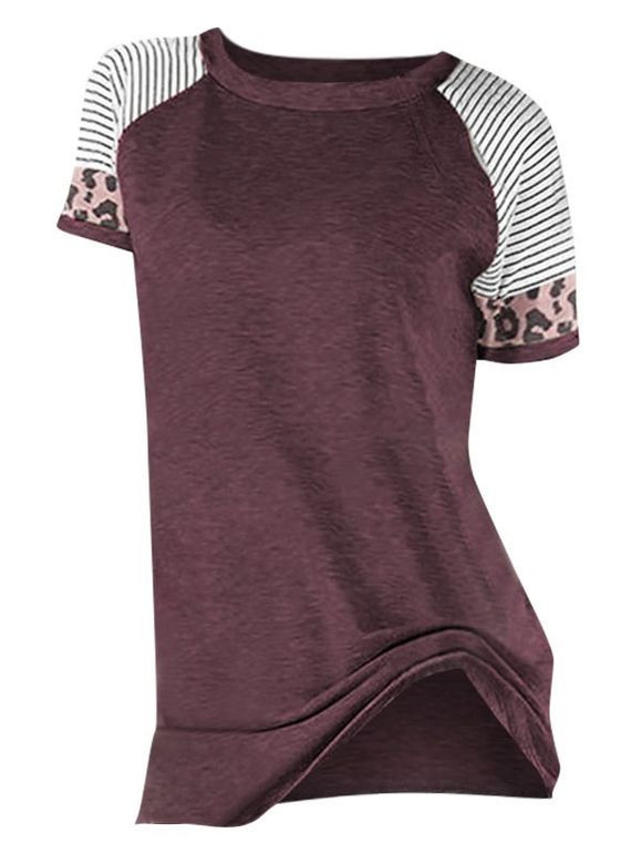 Leopard rayé Imprimer Raglan manches T-shirt - Finch Rosé 3XL
