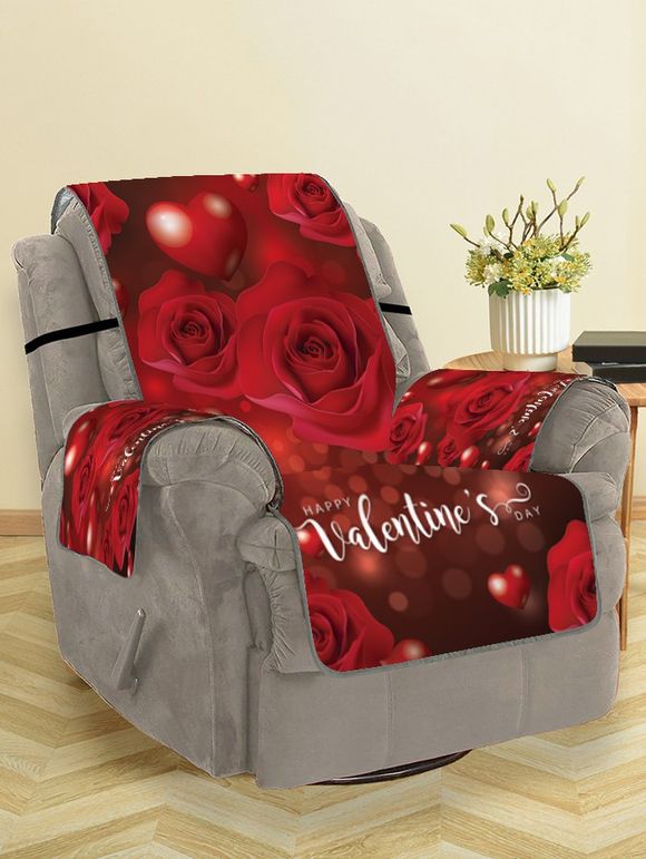 Housse de Canapé Motif de Cœur et de Rose Saint-Valentin - Rouge Vineux SINGLE SEAT