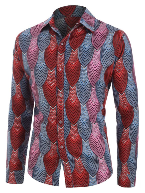 Chemise Boutonnée Ethnique Feuille Imprimée - multicolor 3XL