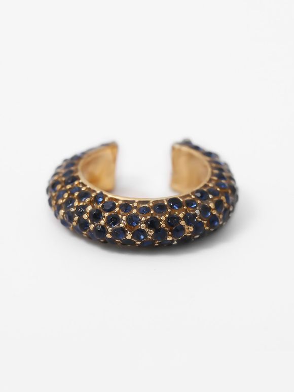 Boucles d'Oreilles Simples en Forme C avec Strass - Noir 