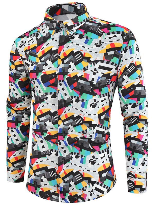 Geometric Pattern Button Down Casual Shirt - multicolor XL