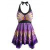 Maillot de Bain Tankini Imprimé Papillon Grande Taille à Col Halter - Pourpre 5X