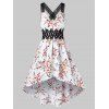Robe Haute Basse Fleurie en Dentelle Contrastée - Blanc XL