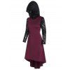 Hooded Lace Sleeve High Low Midi Dress - MAROON XL